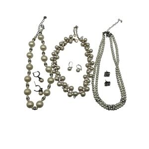 Mixed Brands White Faux Pearl Rhinestone Jewelry Lot Womens‎ Necklaces Earrings
